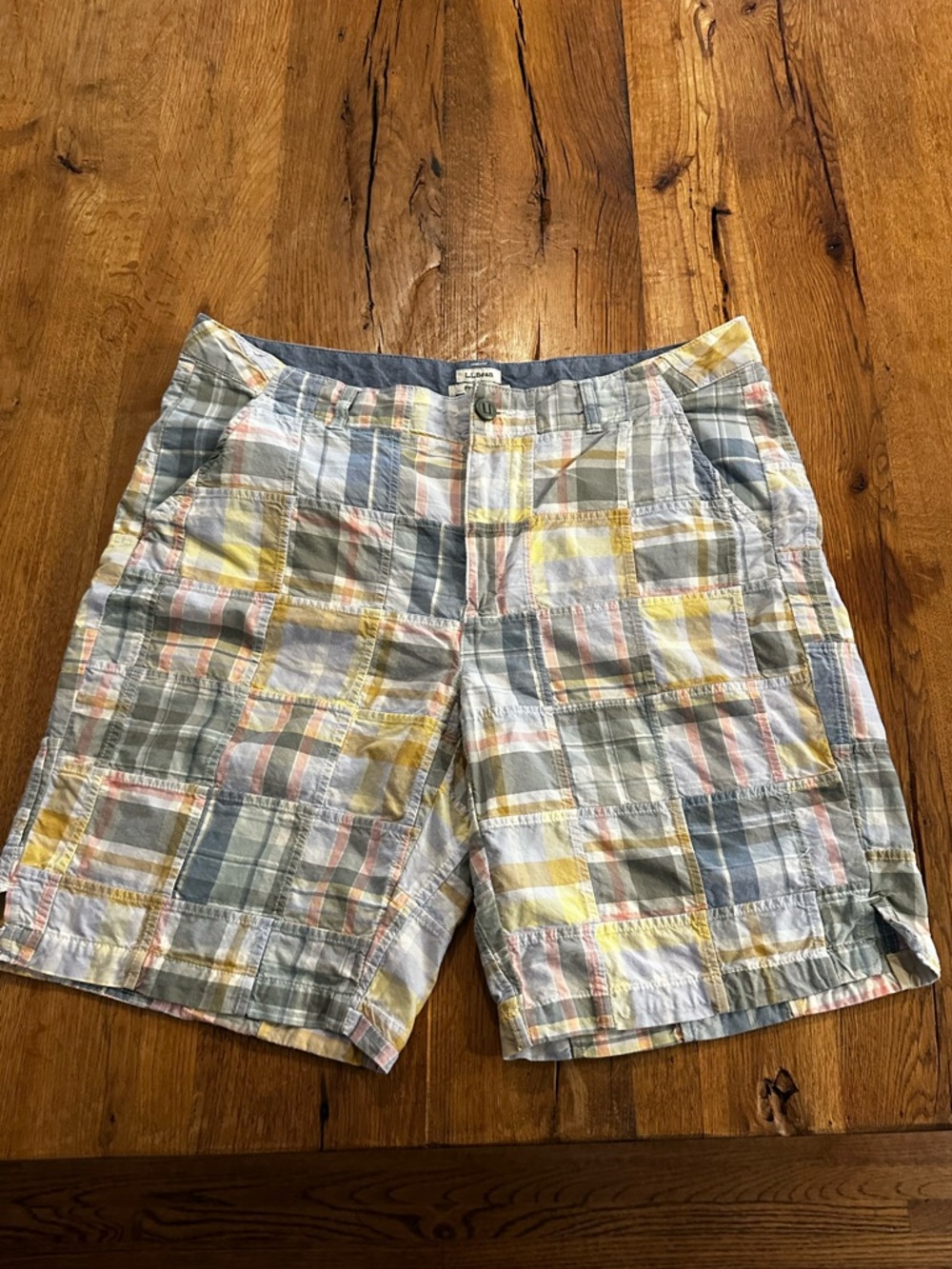 L.L.Bean Women's Patchwork Madras Pastel Favorite Fit Bermuda Shorts
